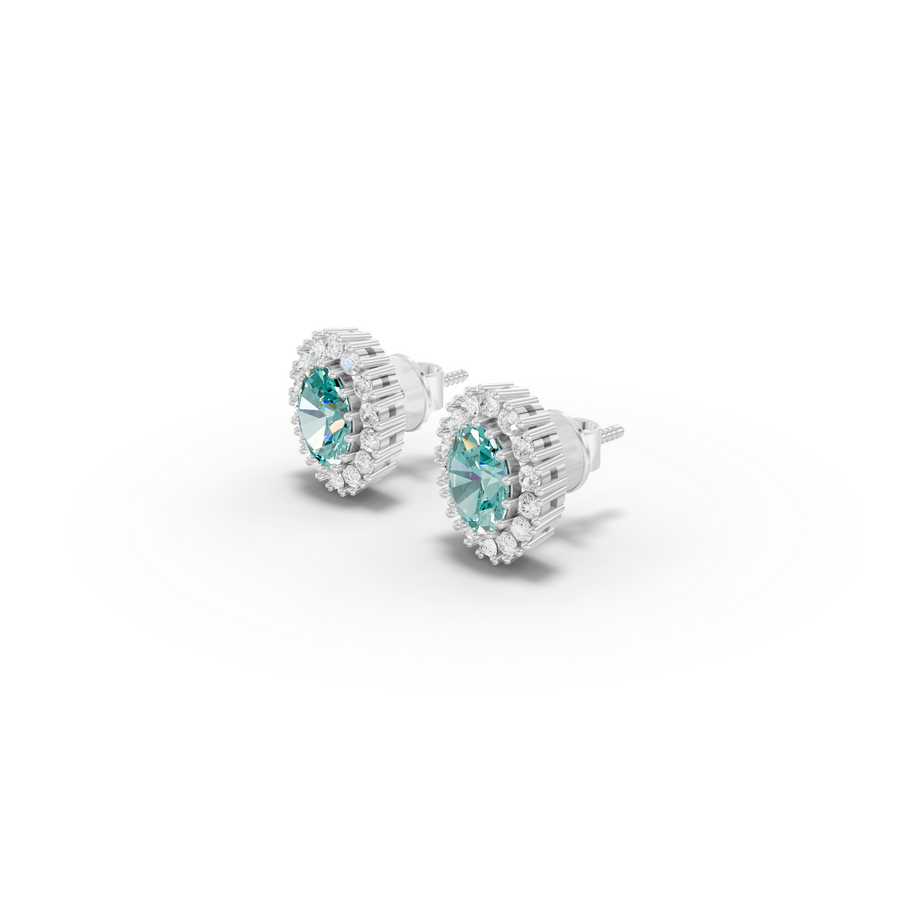 1.29 Ct Oval Turquoise Halo Stud Earrings