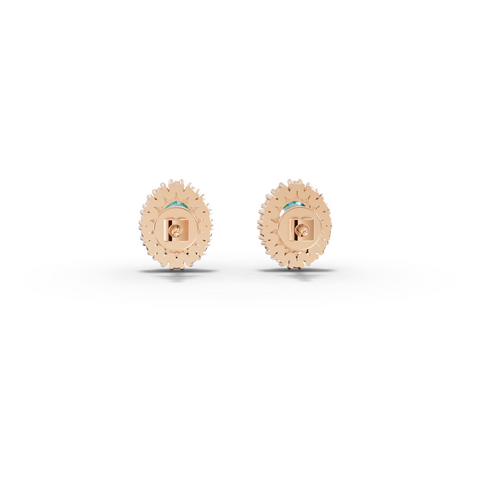 1.29 Ct Oval Turquoise & Diamond Halo Stud Earrings