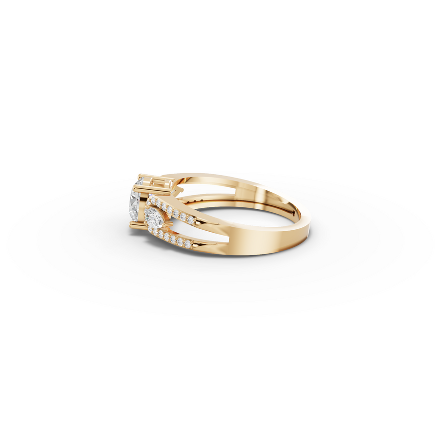 1.32 Ct Round Solitaire With Side Stone Ring 1.00 Ct Center