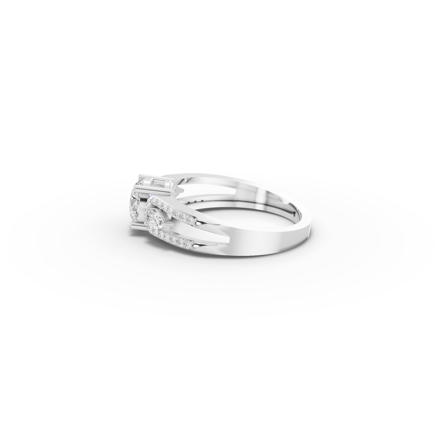 1.32 Ct Round Solitaire With Side Stone Ring 1.00 Ct Center