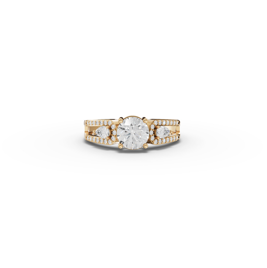 1.32 Ct Round Solitaire With Side Stone Ring 1.00 Ct Center