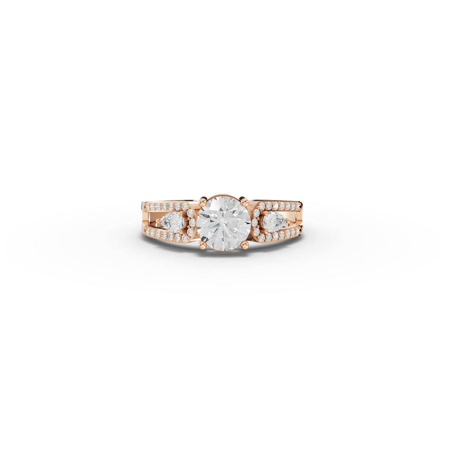 1.32 Ct Round Solitaire With Side Stone Ring 1.00 Ct Center
