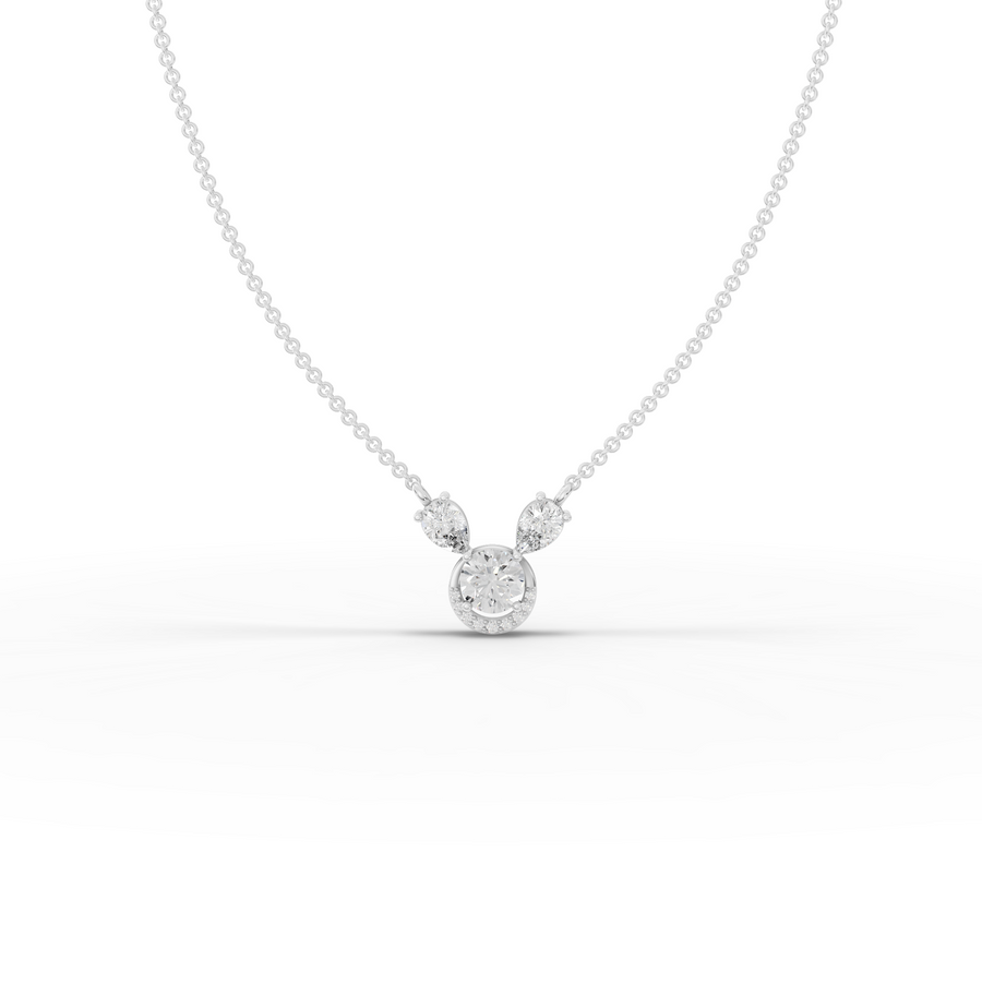 1.75 ct round halo lab grown diamond pendant necklace with 1.00 ct center stone and April birthstone styling