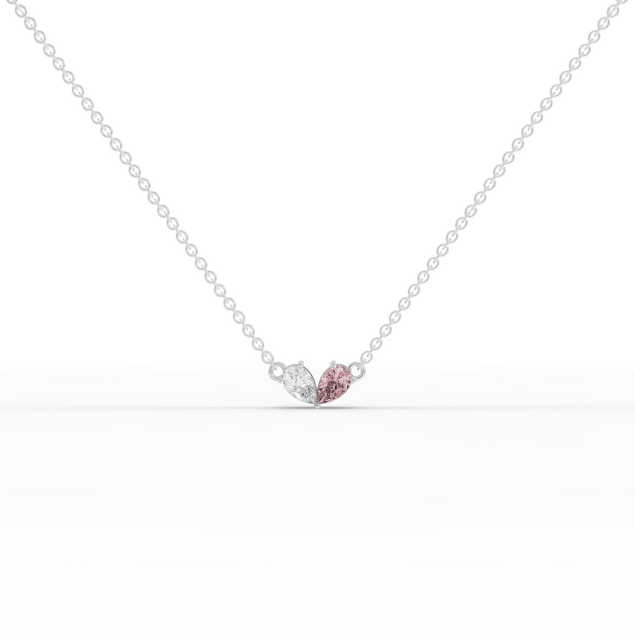 1.00 ct two-stone lab grown diamond pendant necklace with pink tourmaline in a minimal fine jewelry design