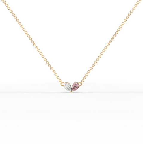 1.00 Ct Minimal Two Stone Pink Toumailne Diamond Pendant Necklace