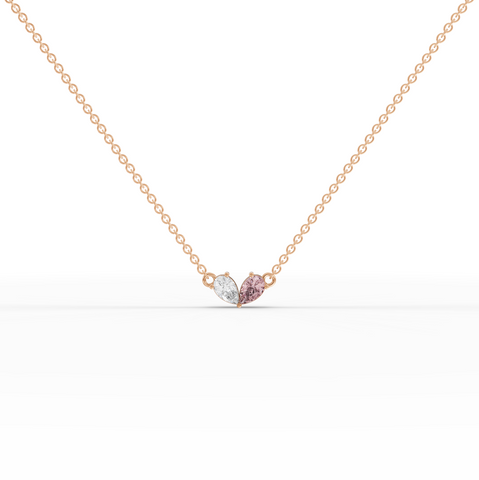 1.00 Ct Minimal Two Stone Pink Toumailne Diamond Pendant Necklace