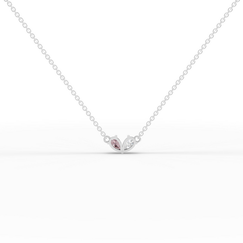 1.00 Ct Minimal Two Stone Pink Toumailne Diamond Pendant Necklace