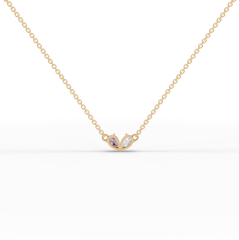 1.00 Ct Minimal Two Stone Pink Toumailne Diamond Pendant Necklace