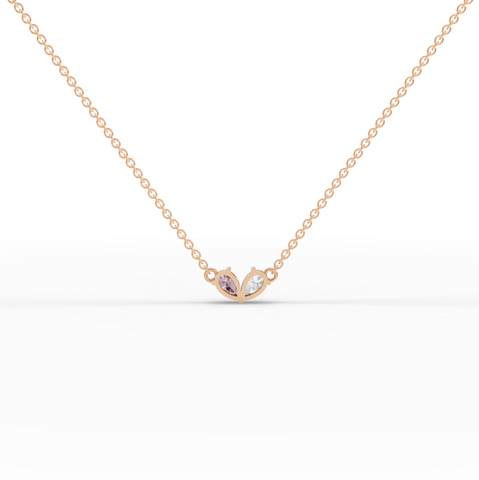 1.00 Ct Minimal Two Stone Pink Toumailne Diamond Pendant Necklace