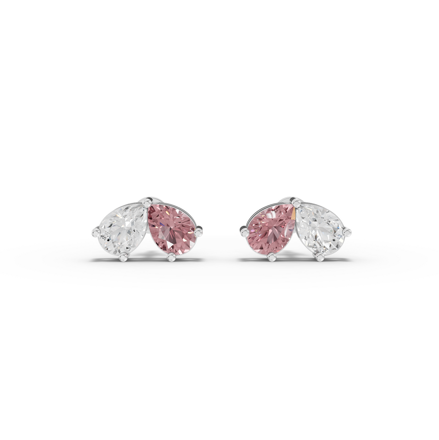 1.00 ct pear pink tourmaline two-stone stud earrings with lab grown diamond accents and screw backs