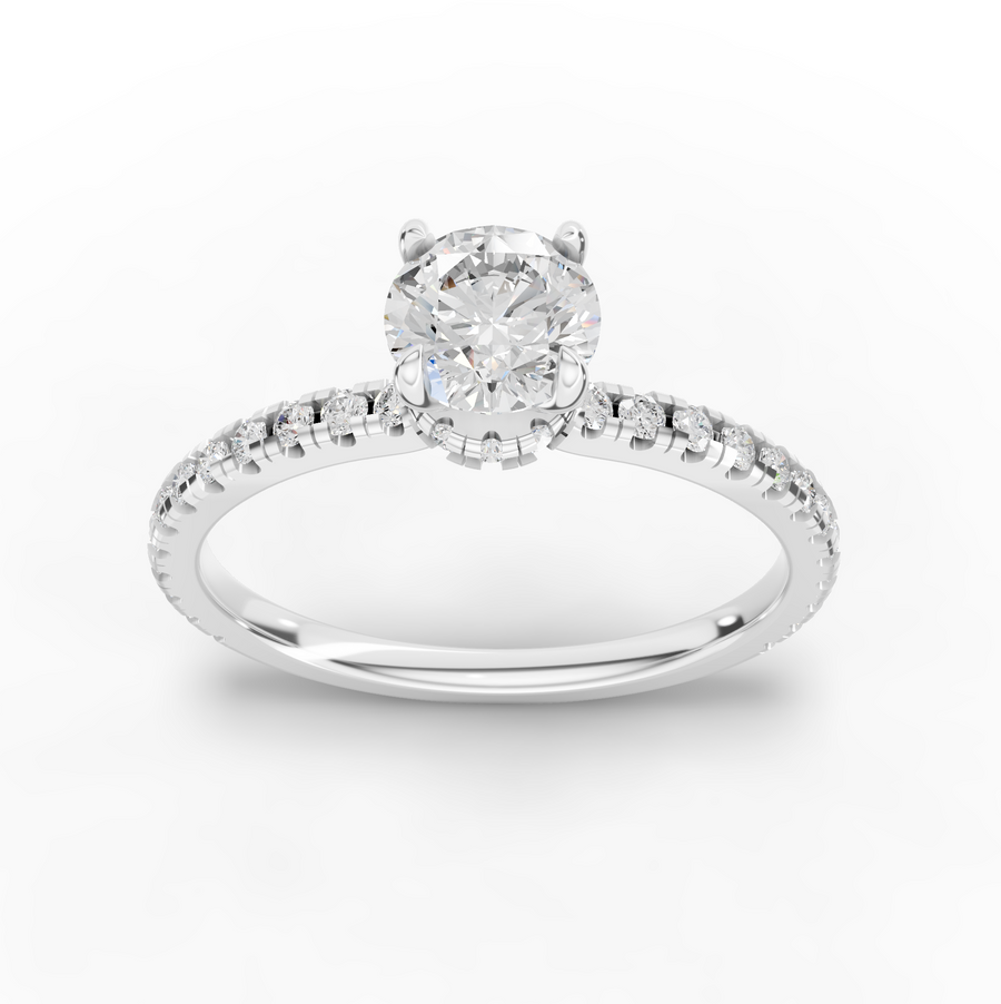 0.73 ct round hidden halo pavé lab diamond ring with 0.50 ct center stone and diamond-set band