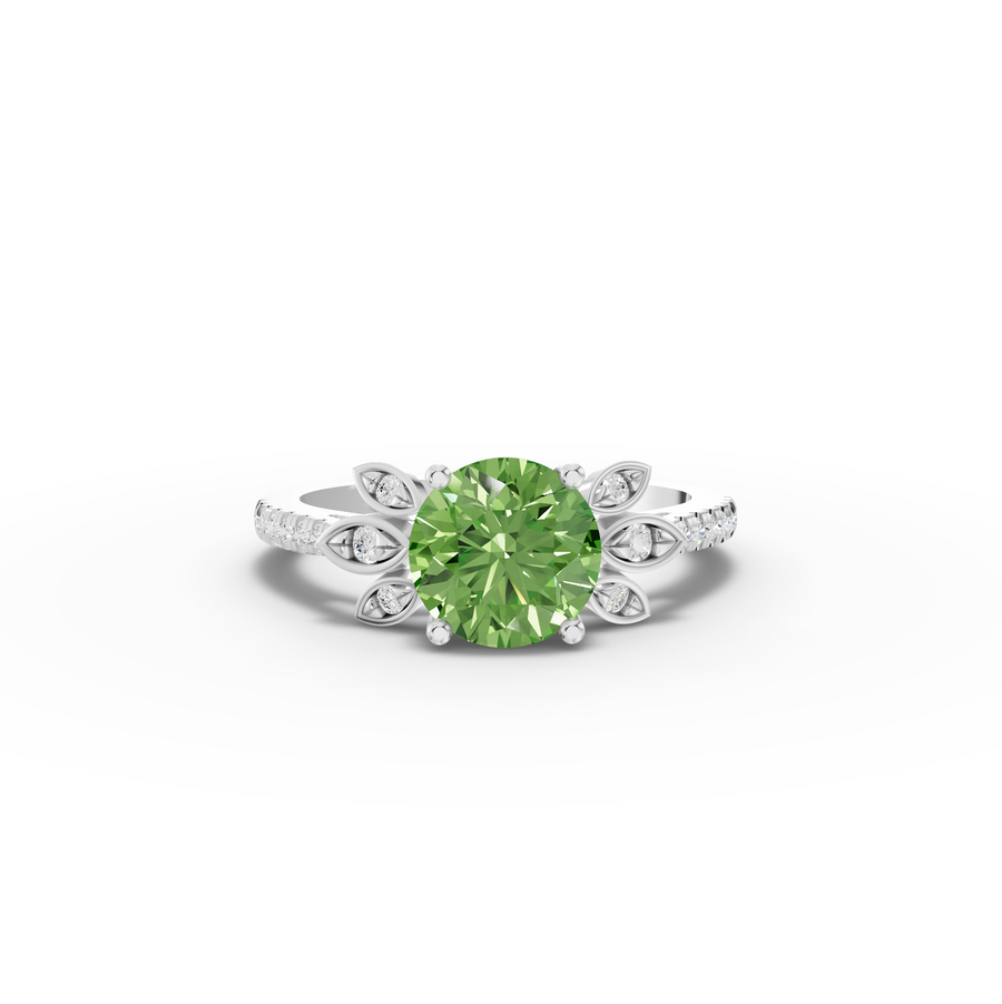 1.64 Ct Round Lab Diamond Emerald Floral Halo Pavé Band 1.50 Ct Center