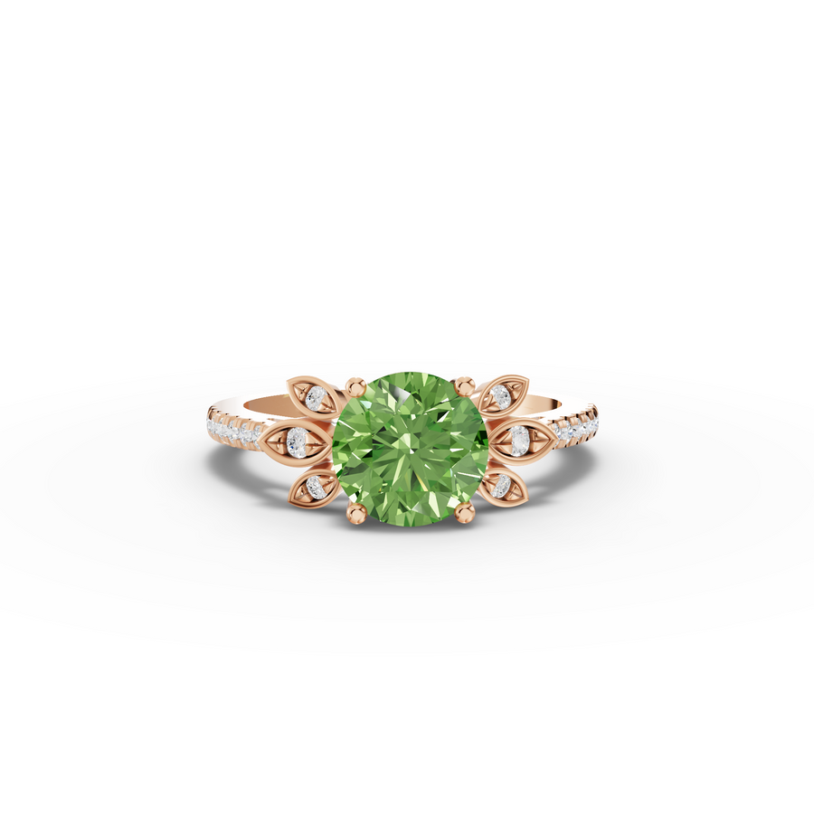 1.64 Ct Round Lab Diamond Emerald Floral Halo Pavé Band 1.50 Ct Center