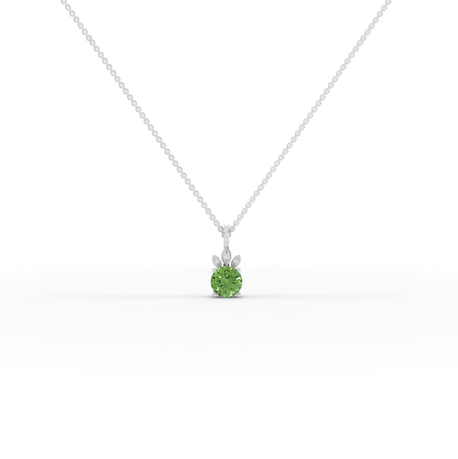 1.54 Ct Round Lab Diamond Emerlad Pendant Nature Inspired Leaf Style 1.50 Ct Center