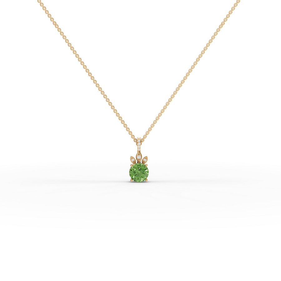1.54 Ct Round Lab Diamond Emerlad Pendant Nature Inspired Leaf Style 1.50 Ct Center