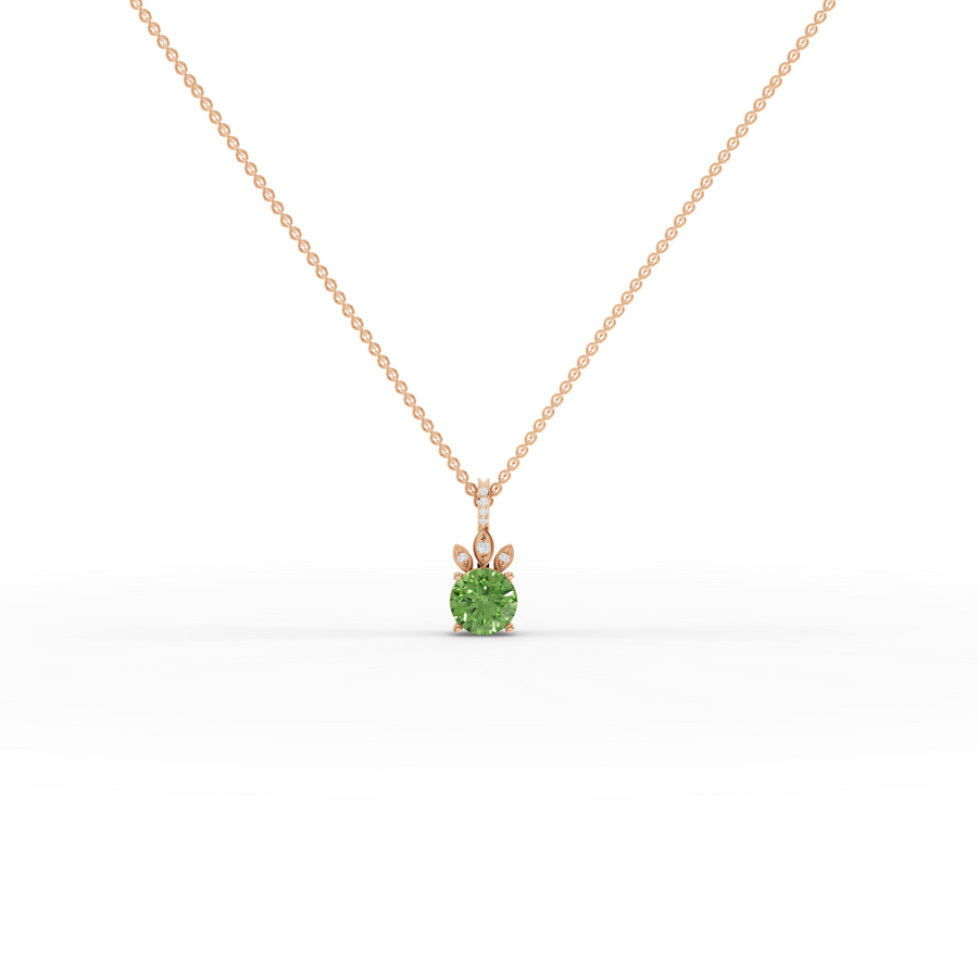 1.54 Ct Round Lab Diamond Emerlad Pendant Nature Inspired Leaf Style 1.50 Ct Center