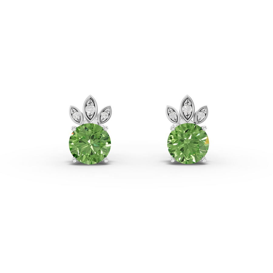 1.64 Ct Round Lab Diamond Emerlad Stud Earrings Leaf Halo Style