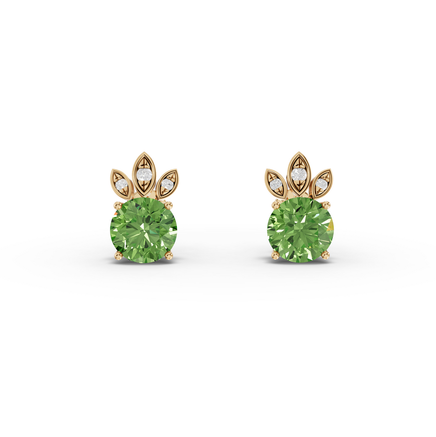 1.64 Ct Round Lab Diamond Emerlad Stud Earrings Leaf Halo Style