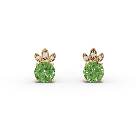1.64 Ct Round Lab Diamond Emerlad Stud Earrings Leaf Halo Style
