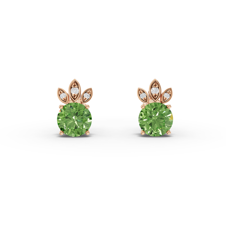 1.64 Ct Round Lab Diamond Emerlad Stud Earrings Leaf Halo Style