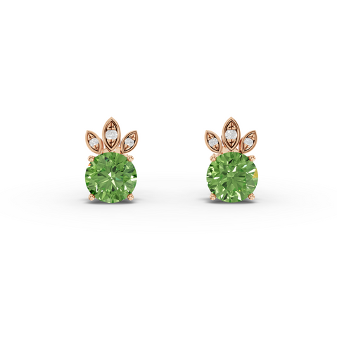 1.64 Ct Round Lab Diamond Emerlad Stud Earrings Leaf Halo Style