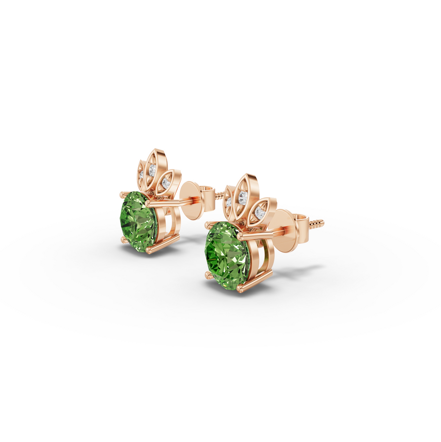 1.64 Ct Round Lab Diamond Emerlad Stud Earrings Leaf Halo Style