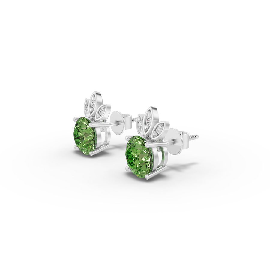 1.64 Ct Round Lab Diamond Emerlad Stud Earrings Leaf Halo Style