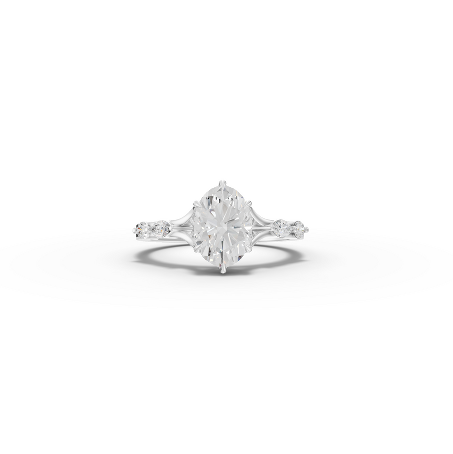 1.66 Ct Oval Solitaire Lab Diamond Accent Ring 1.50 Ct Center