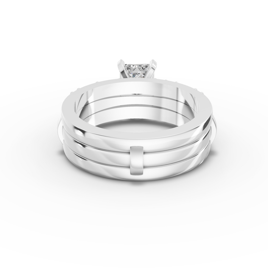 1.50 Ct Emerald Cut Lab Diamond Ring Double Band Baguette Pavé 1.00 Ct Center