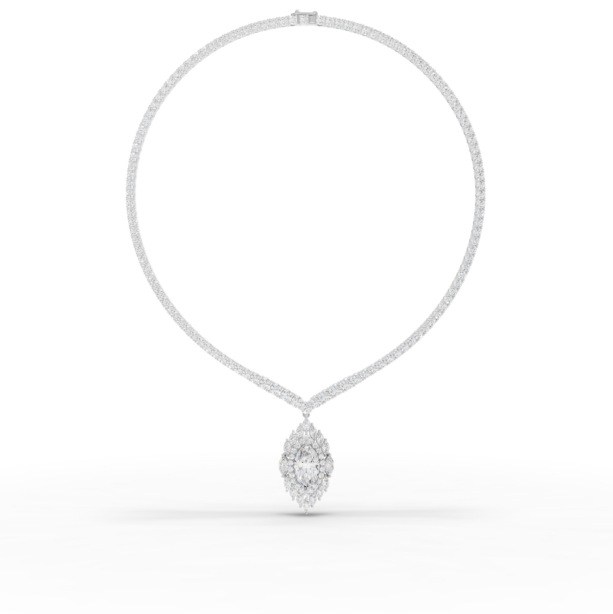 21.03 Ct Marquise Halo Drop Lab Diamond Necklace with Tennis Chain 5.00 Ct Center
