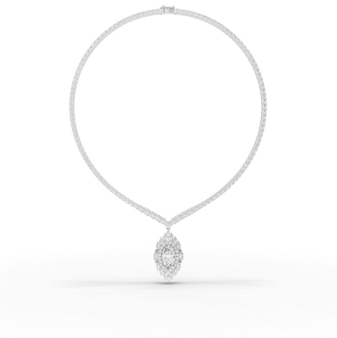 21.03 Ct Marquise Halo Drop Lab Diamond Necklace with Tennis Chain 5.00 Ct Center