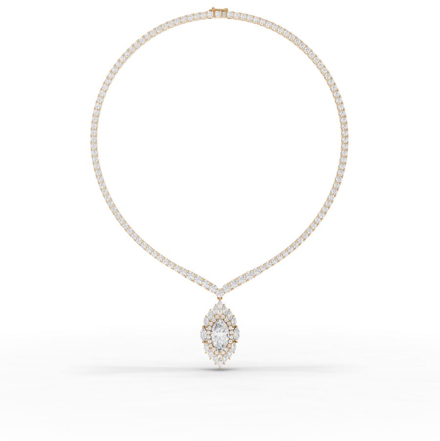 21.03 Ct Marquise Halo Drop Lab Diamond Necklace with Tennis Chain 5.00 Ct Center