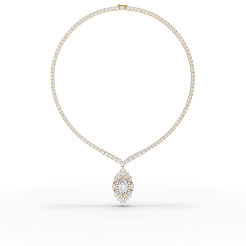 21.03 Ct Marquise Halo Drop Lab Diamond Necklace with Tennis Chain 5.00 Ct Center