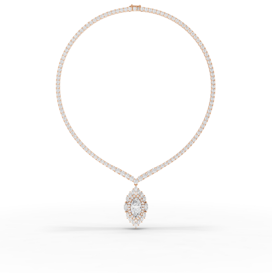 21.03 Ct Marquise Halo Drop Lab Diamond Necklace with Tennis Chain 5.00 Ct Center