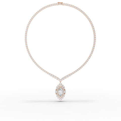 21.03 Ct Marquise Halo Drop Lab Diamond Necklace with Tennis Chain 5.00 Ct Center