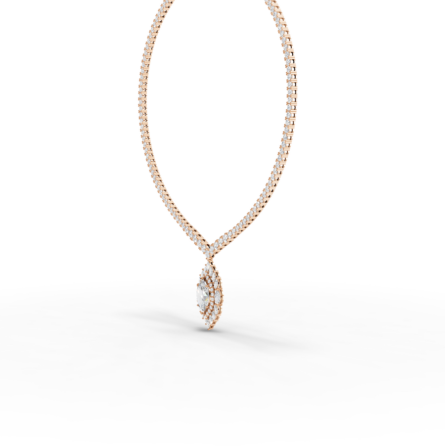 21.03 Ct Marquise Halo Drop Lab Diamond Necklace with Tennis Chain 5.00 Ct Center