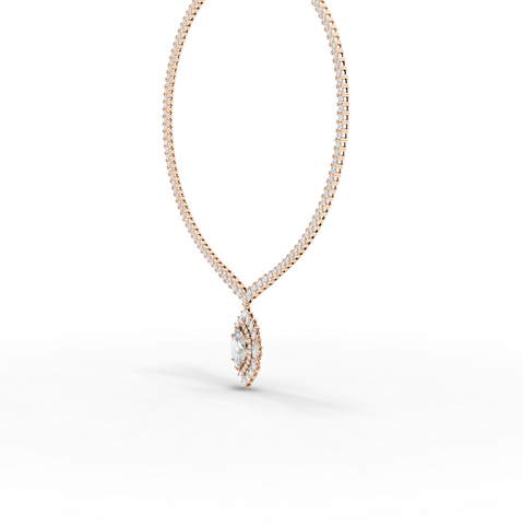 21.03 Ct Marquise Halo Drop Lab Diamond Necklace with Tennis Chain 5.00 Ct Center