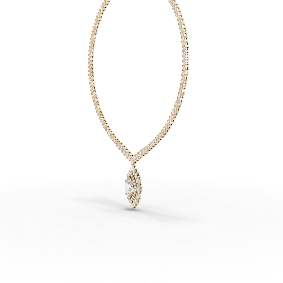 21.03 Ct Marquise Halo Drop Lab Diamond Necklace with Tennis Chain 5.00 Ct Center