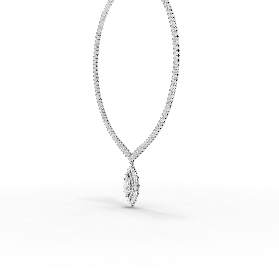 21.03 Ct Marquise Halo Drop Lab Diamond Necklace with Tennis Chain 5.00 Ct Center