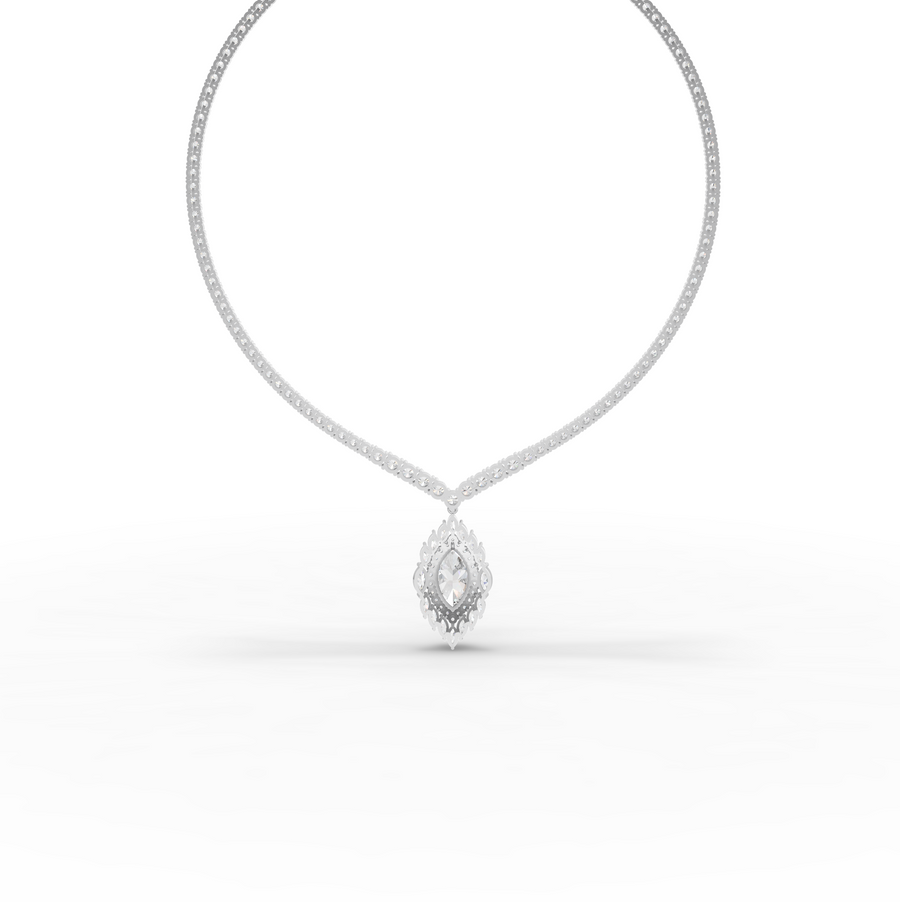 21.03 Ct Marquise Halo Drop Lab Diamond Necklace with Tennis Chain 5.00 Ct Center