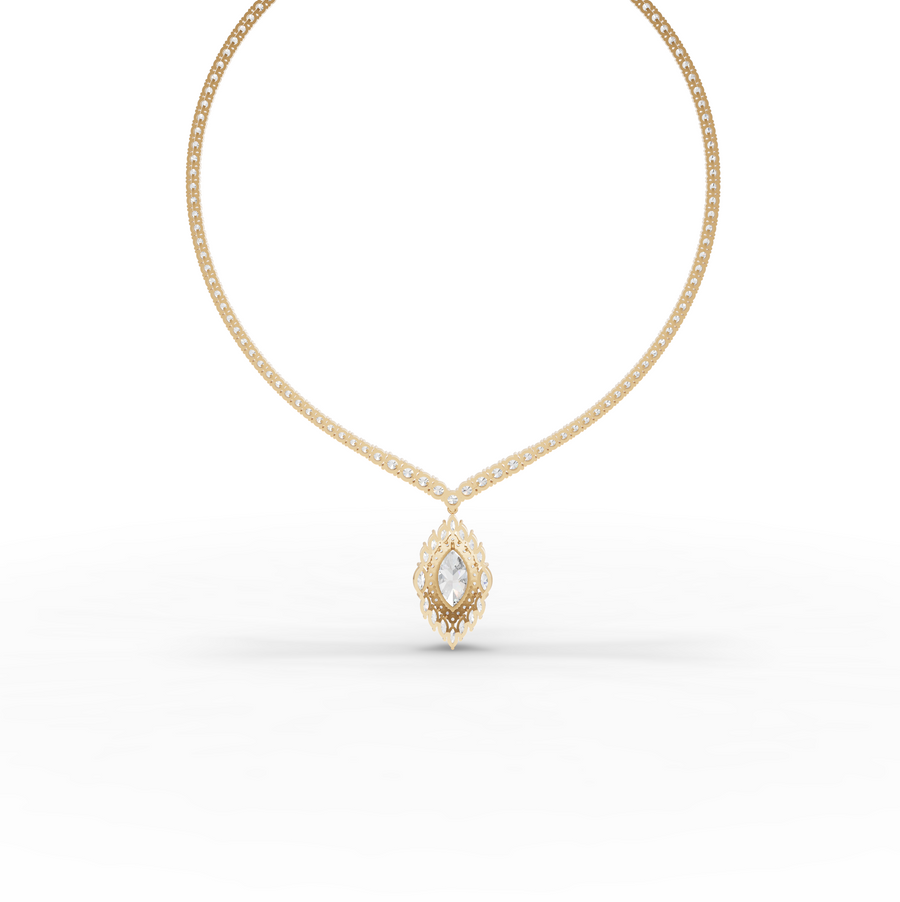 21.03 Ct Marquise Halo Drop Lab Diamond Necklace with Tennis Chain 5.00 Ct Center