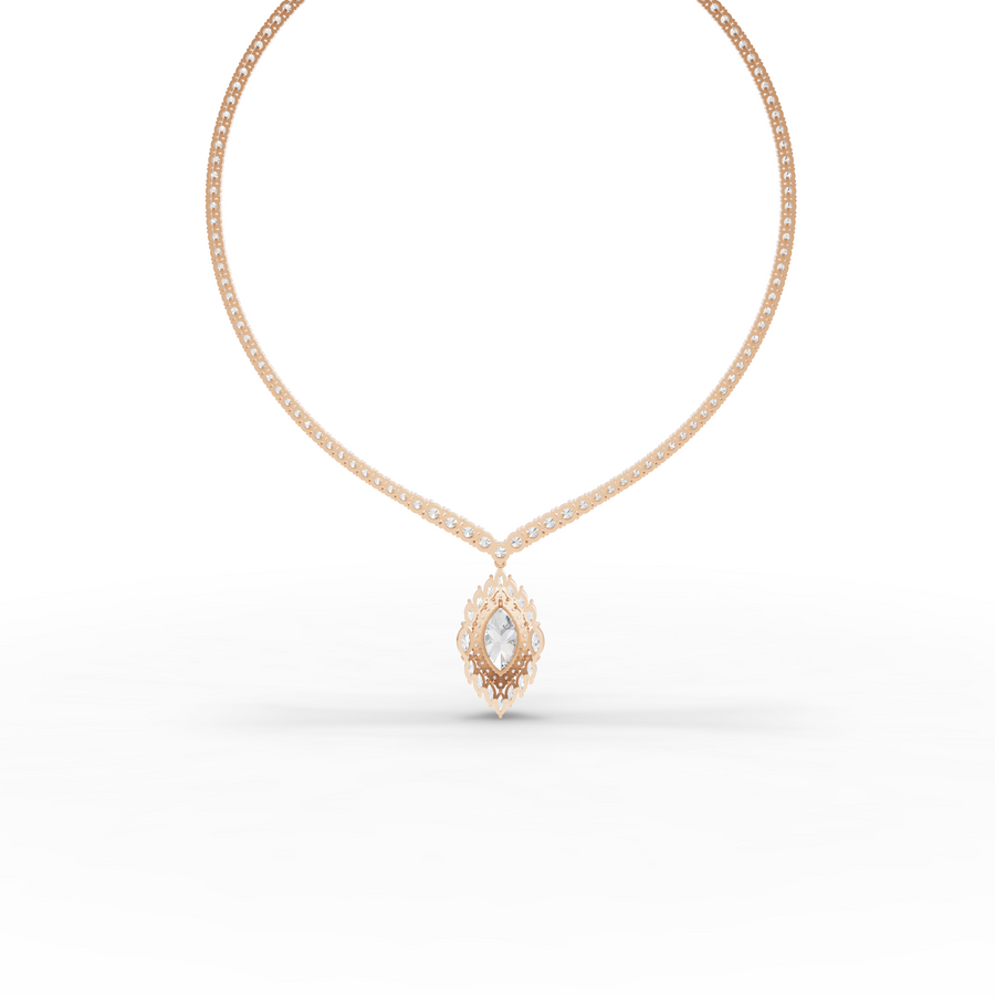21.03 Ct Marquise Halo Drop Lab Diamond Necklace with Tennis Chain 5.00 Ct Center