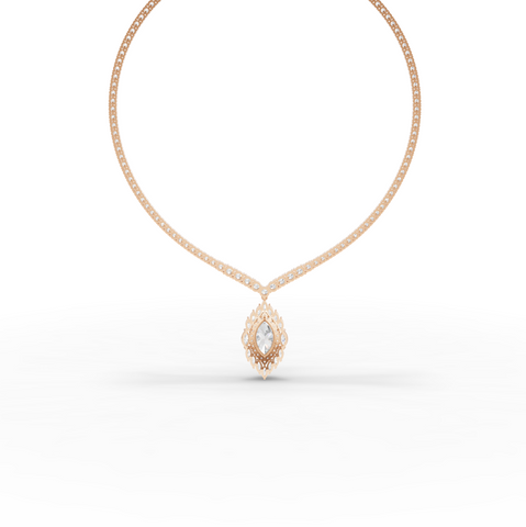 21.03 Ct Marquise Halo Drop Lab Diamond Necklace with Tennis Chain 5.00 Ct Center