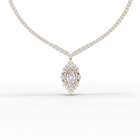 21.03 Ct Marquise Halo Drop Lab Diamond Necklace with Tennis Chain 5.00 Ct Center