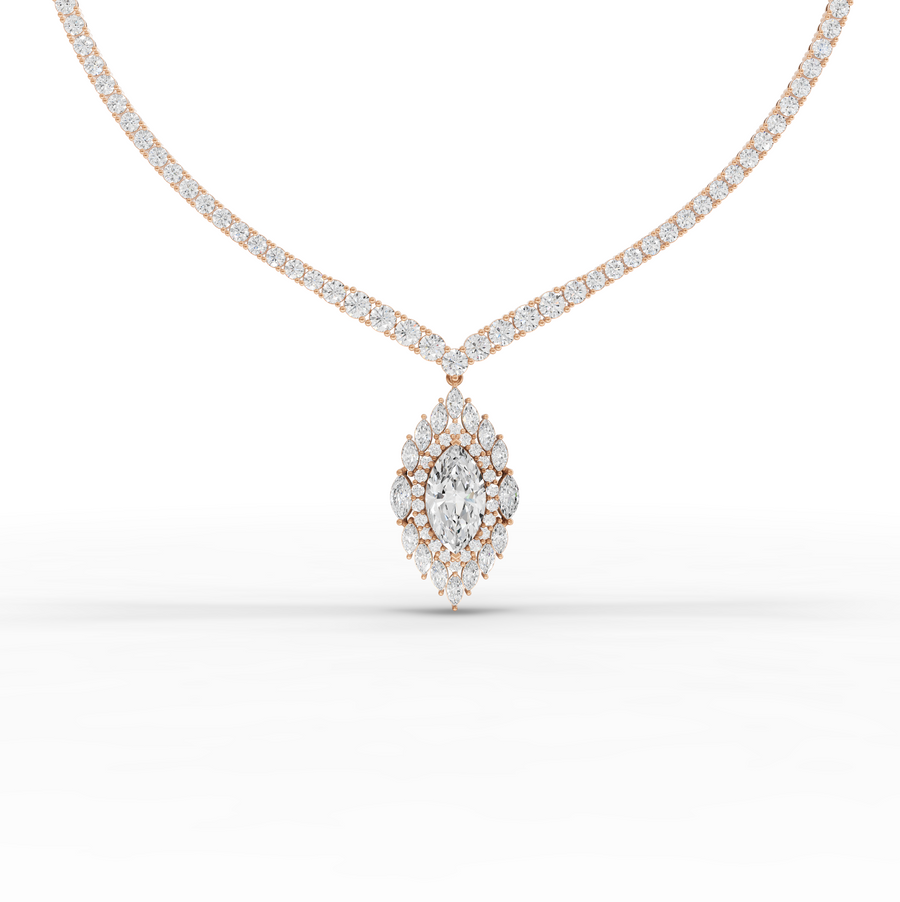 21.03 Ct Marquise Halo Drop Lab Diamond Necklace with Tennis Chain 5.00 Ct Center