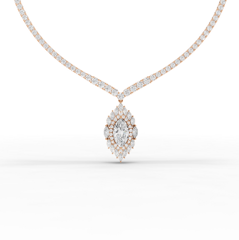 21.03 Ct Marquise Halo Drop Lab Diamond Necklace with Tennis Chain 5.00 Ct Center