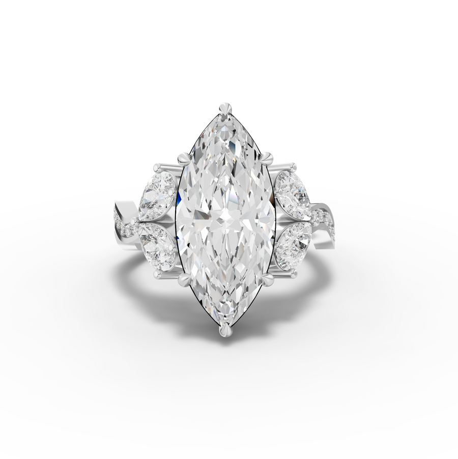 3.75 ct marquise solitaire ring with 3.00 ct lab grown diamond and split wave pavé band