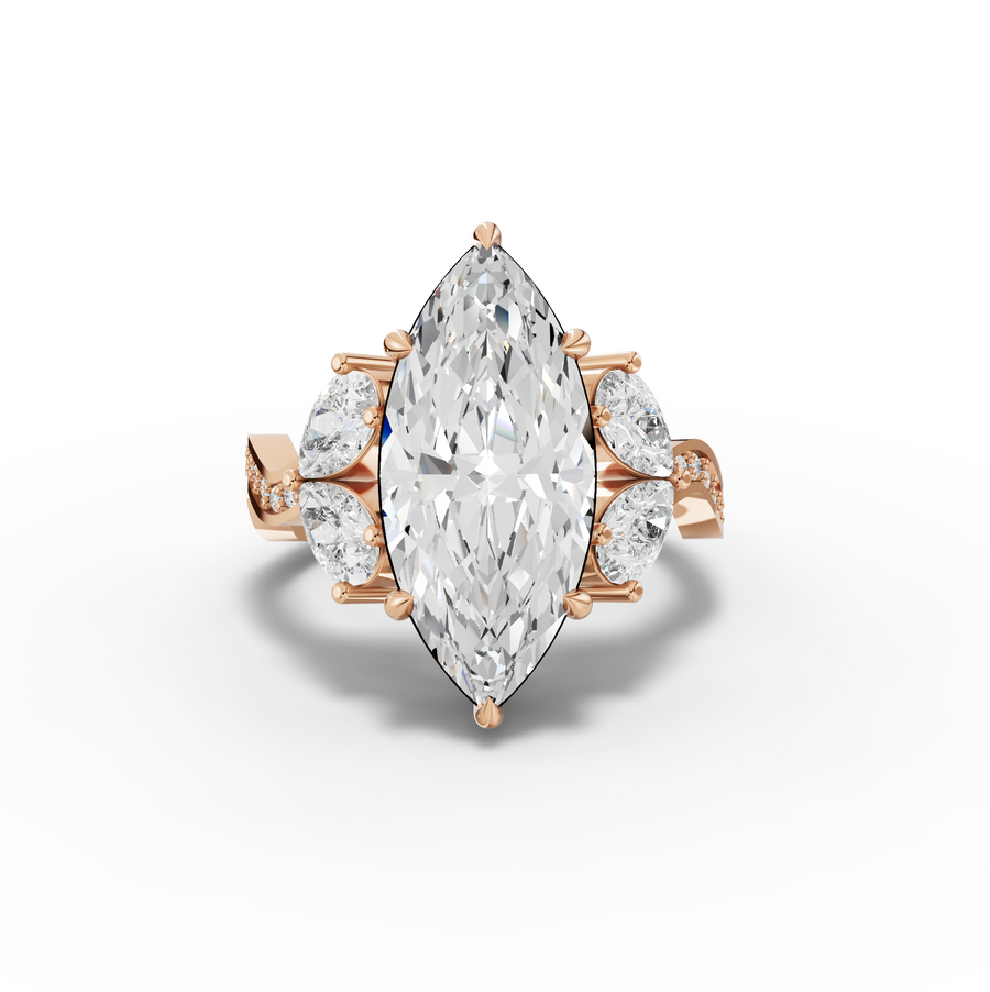 3.75 Ct Marquise Solitaire With Side Stone Ring 3.00 Ct Center