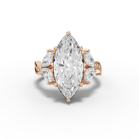 3.75 Ct Marquise Solitaire Ring with Split Wave Pavé Band 3.00 Ct Center