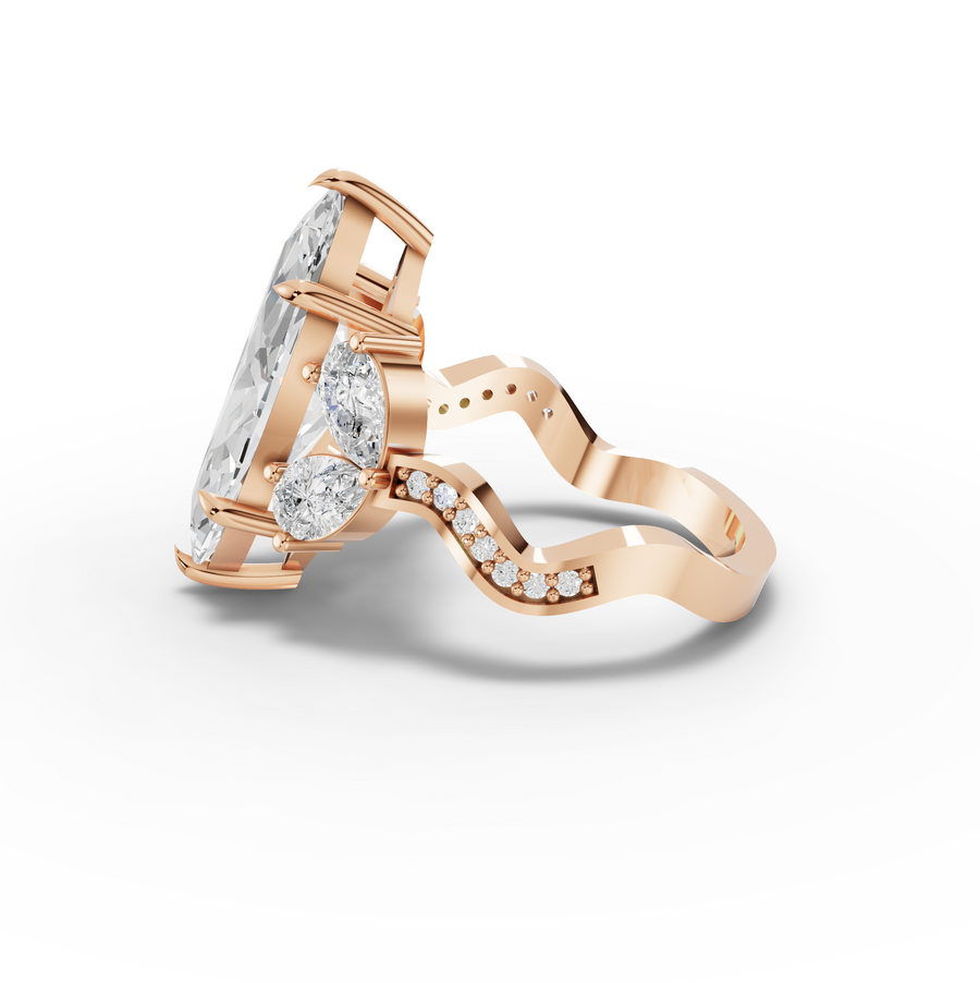 3.75 Ct Marquise Solitaire With Side Stone Ring 3.00 Ct Center
